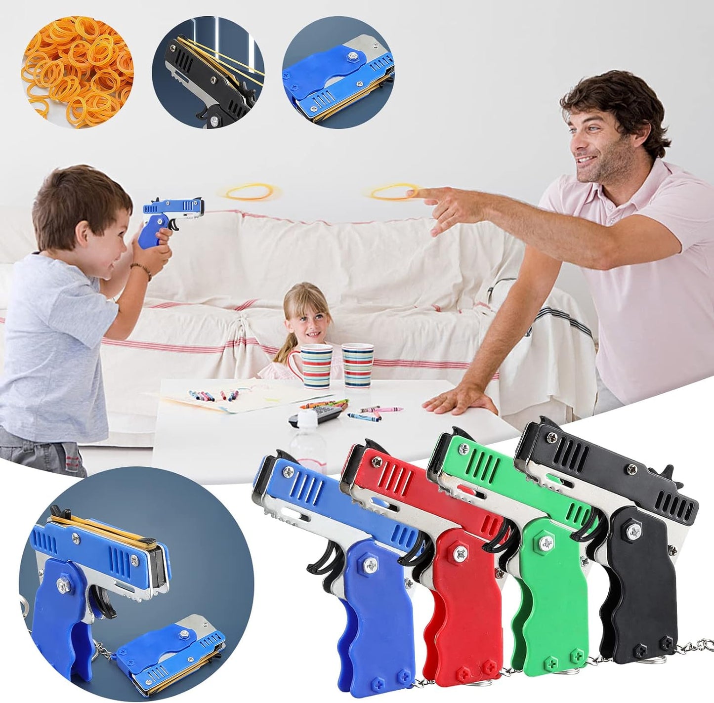 4Pcs Rubber Band Gun Toy Foldable Toy Rubber Gun with 240 Rubber Bands