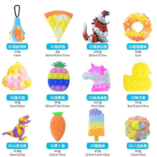 New 3D Unicorn Pineapple Carrot Duck Godzilla popit - BOOST TOYS